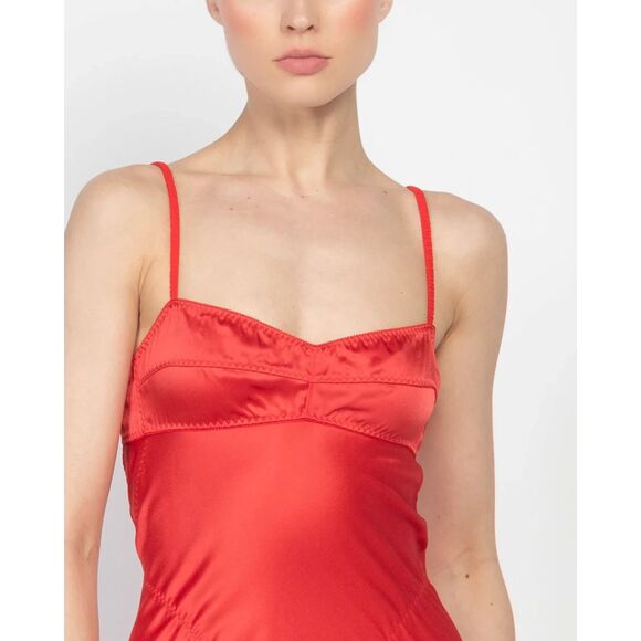 Anna October Sleeveless Bustier Open Back Silky Midi Slip Dress Red Small - Picture 4 of 14